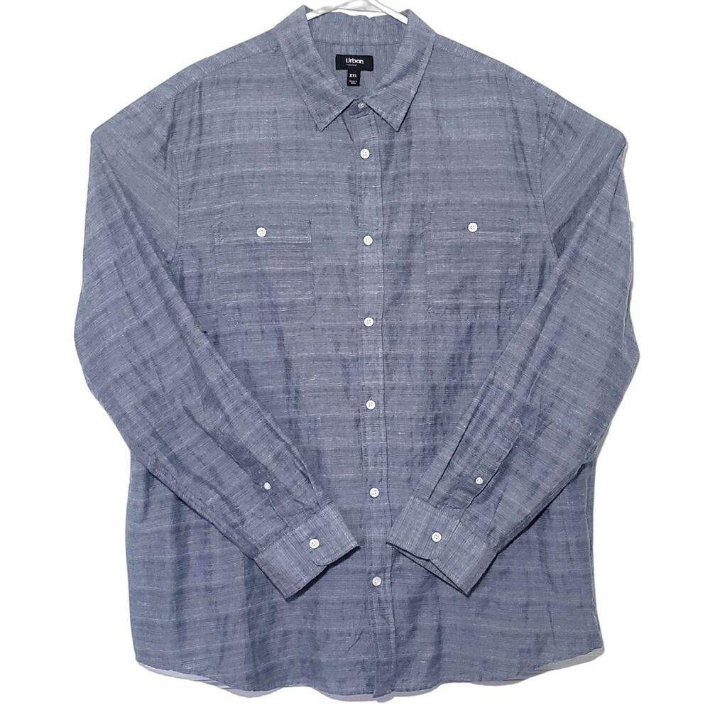 Urban Pipeline Button Up Shirt Mens XXL 2XL Grey Blue Cotton Blend